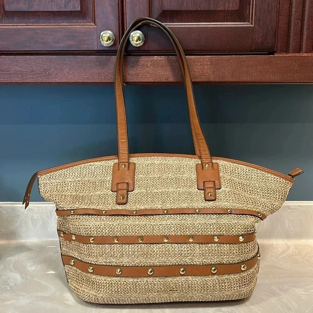 JESSICA SIMPSON Lacey‎ Straw Faux Leather Tote
